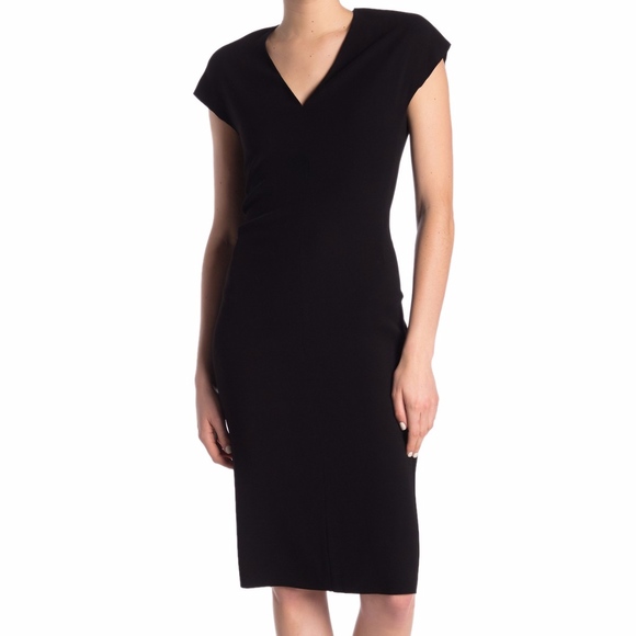 NWT $345 Vince V-Neck Cap Sleeve Pencil Dress in Black - size 0!